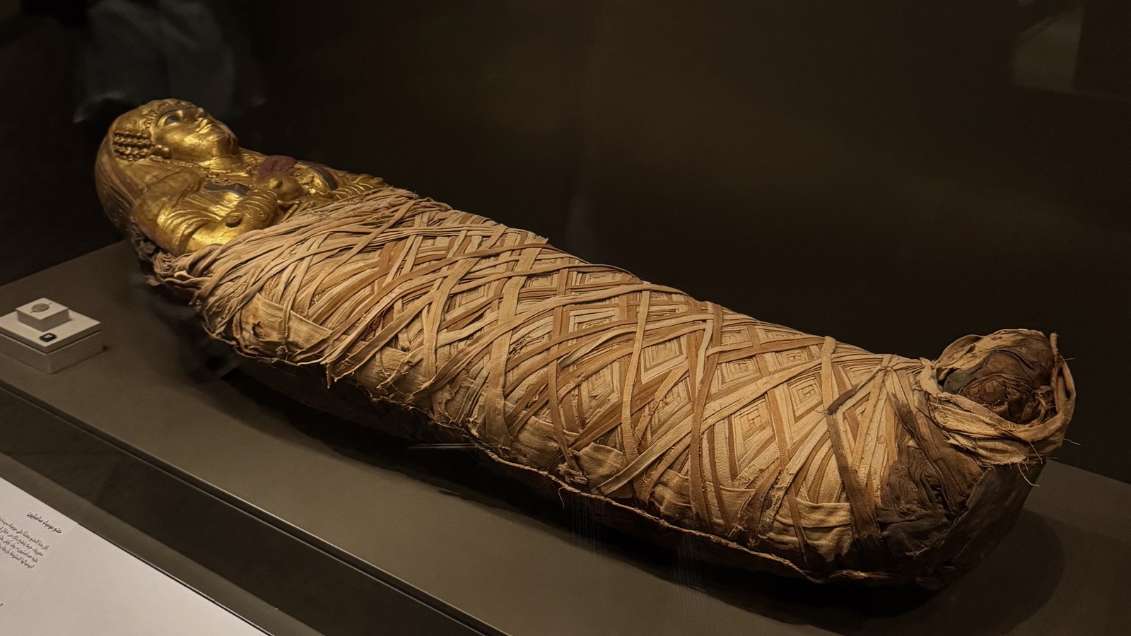 Mummy displayed inside the Grand Egyptian Museum in Giza