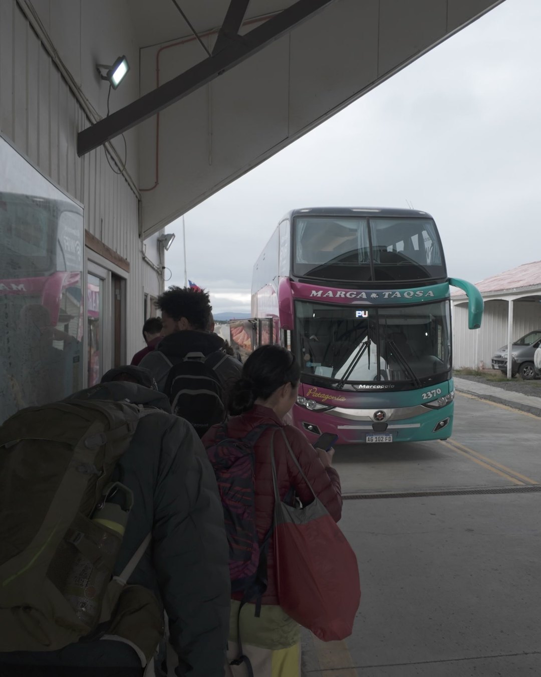 The coach at the Chilean border post on the way to Puerto Natales