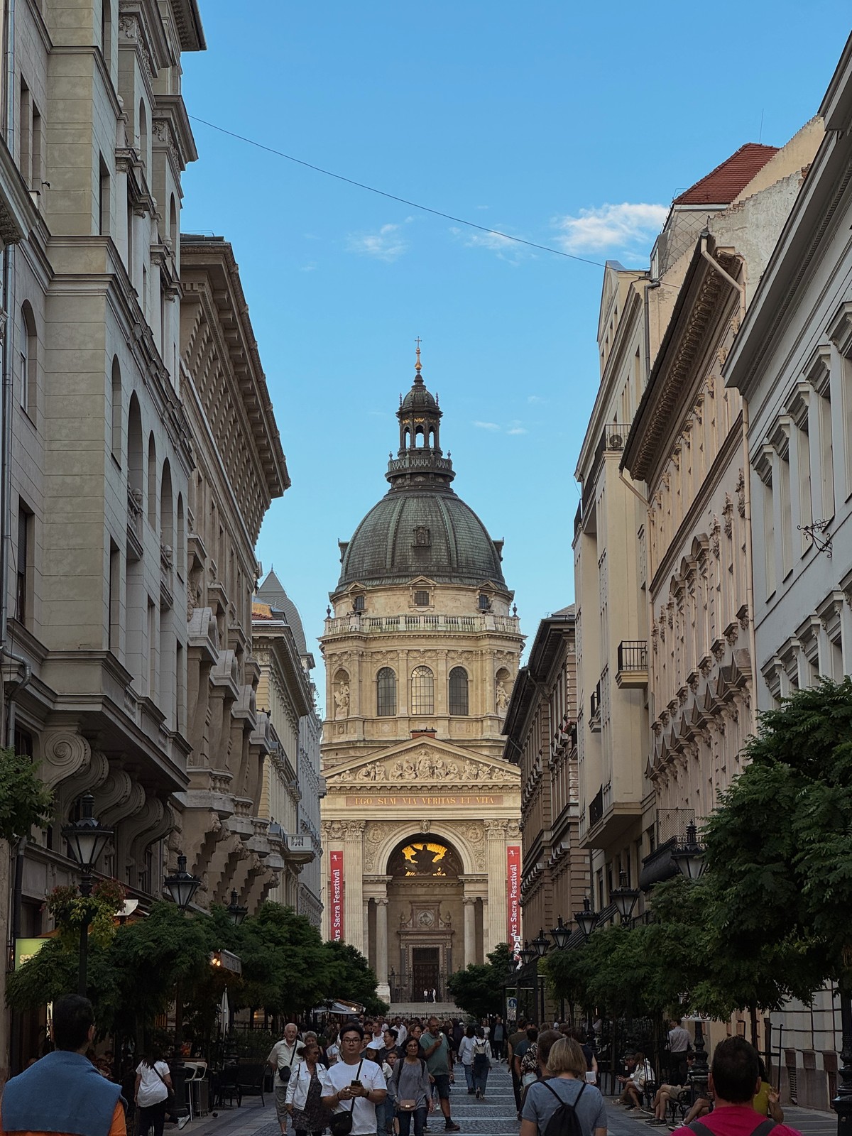 A street leading towards St Stephen's Basilica in Budapest